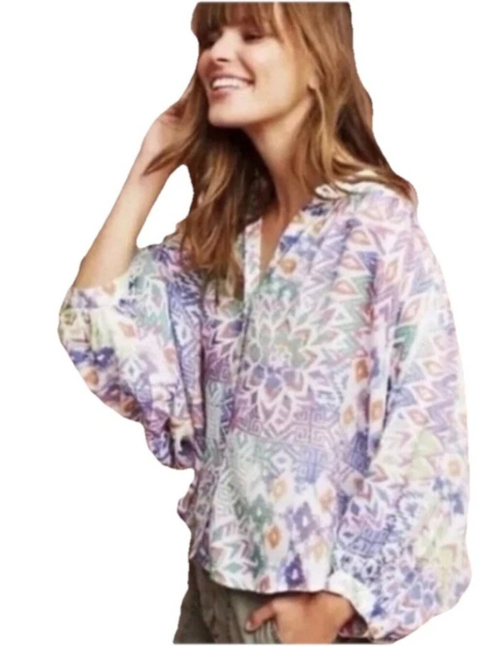 ANTHROPOLOGIE Maeve Bryanna Ikat Tribal Dolman Sleeves  Oversized Top Sz XS